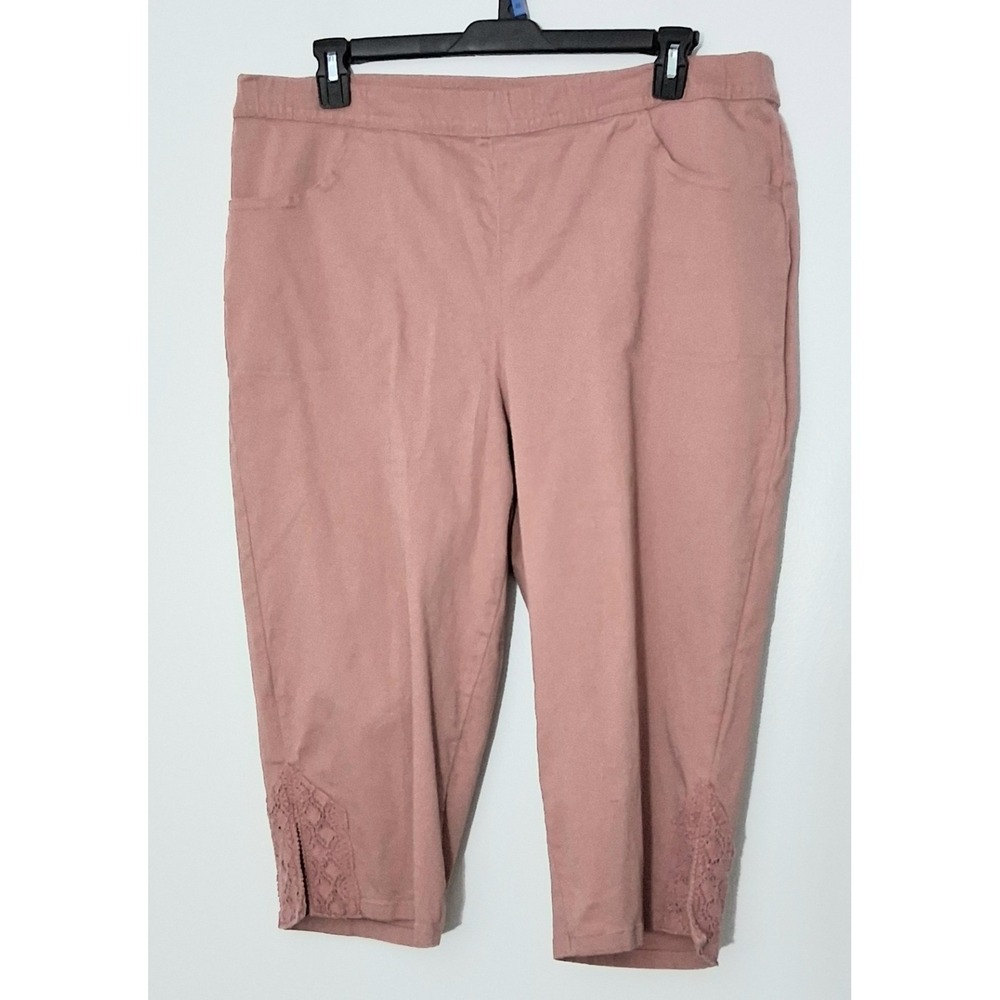 Denim & Co Capri Pants* Women's Size 20W Pink Pullon Pockets Lace Hem Pre-owned